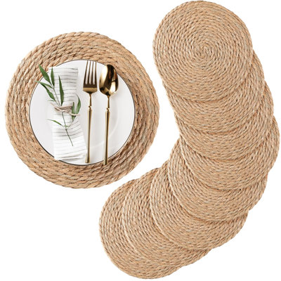 Ensemble de 8 napperons ronds tissés, napperons en jacinthe d'eau naturelle, napperons en rotin, napperons en osier de style campagnard, tressés, résistants à la chaleur, ensemble de napperons (12 pouces, ensemble de 8)