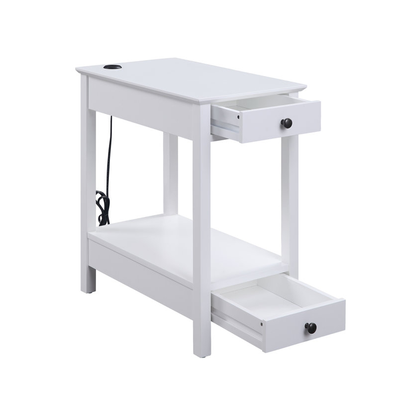 White Finish Accent Table W/Usb