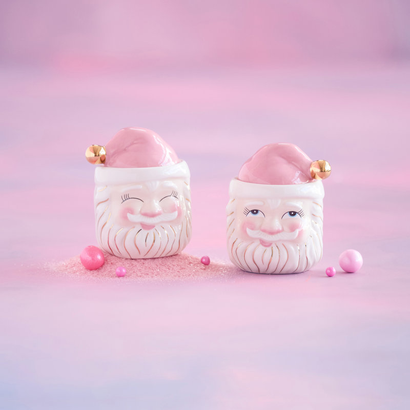 Pot à bonbons rose Papa Noel, 2 pièces, céramique, 4,5 po