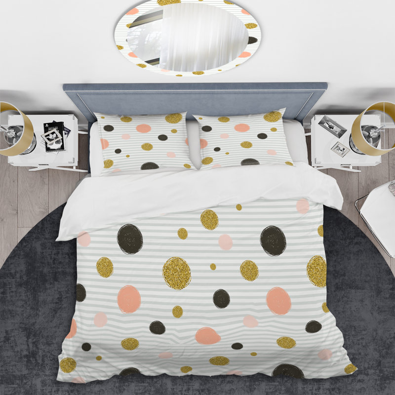 Motif rayé blanc et pêche - Ensemble de housse de couette abstrait - Polyester en microfibre
