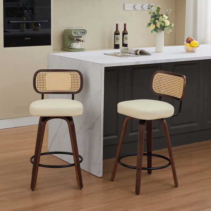 Tabourets de bar pivotants rembourrés en similicuir, Beige