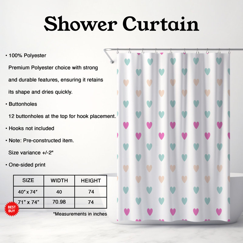 Rideau de douche standard 1 pièce Soft Love Embrace, H 74 po x l 40 po