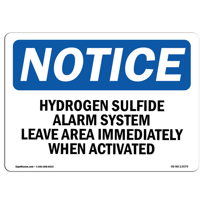 Hydrogen Sulfide Alarm System Leave Area Sign, 12" H x 18" W x 0.1" D