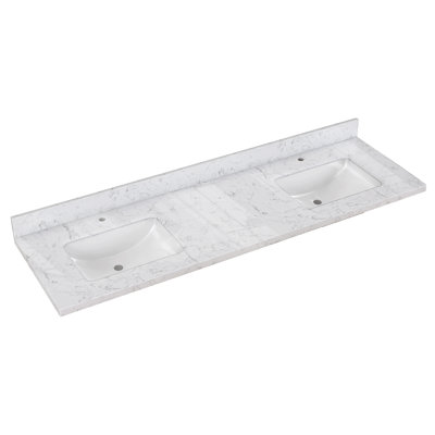 66 In. W X 22 In. D Cultured Marble White Rectangular Double Sink Bath Vanity Top Countertop In Carrara White