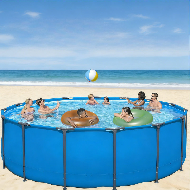 Piscine hors-sol ronde en métal de 15 pi x 48 po, bleu, convenant à une utilisation dans la cour extérieure, structure de piscine seulement.