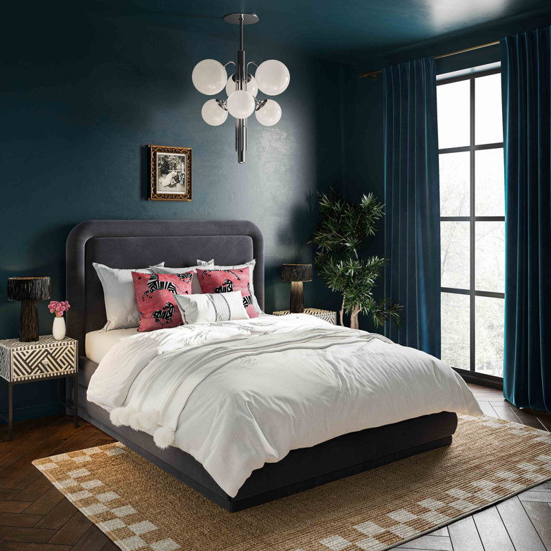 Upholstered Platform Bed, King, Dark Grey