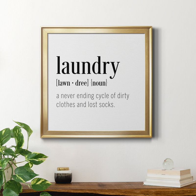 Laundry Laundry - Art textuel sur toile, H 30,5 po x l 30,5 po x P 1,5 po, Cadre doré