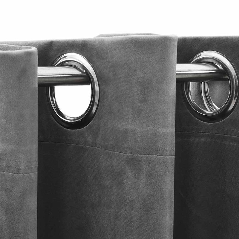 Bertello Velvet Blackout Curtains with Rings, Gray, 37" W x 63" L