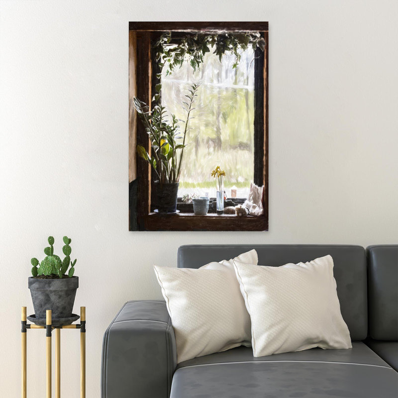 «Plants And Flowers By The Window», reproduction d'art graphique sur toile tendue 1 pièce, H 36 po x l 24 po x P 2 po