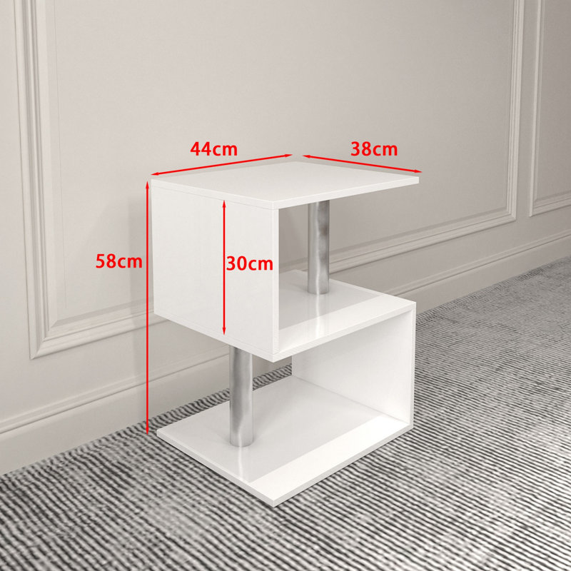 LED Nightstand, S-Shaped End Table, Small Coffee Table, Side Table With Open Storage Shelf