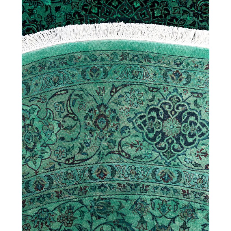 Overdyed Hand-Knotted Wool Modern-Contemporary Green Area Rug 8' 1" x 8' 3"