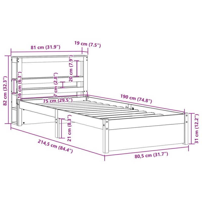 Bed Frame With Headboard Without Mattress White, Small Single (2'6)