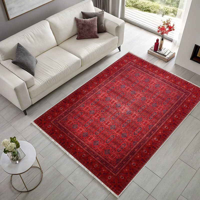Kilim antidérapant en kilim rouge bourgogne rouge, Rectangle 2 pi 8 po x 9 pi 11 po