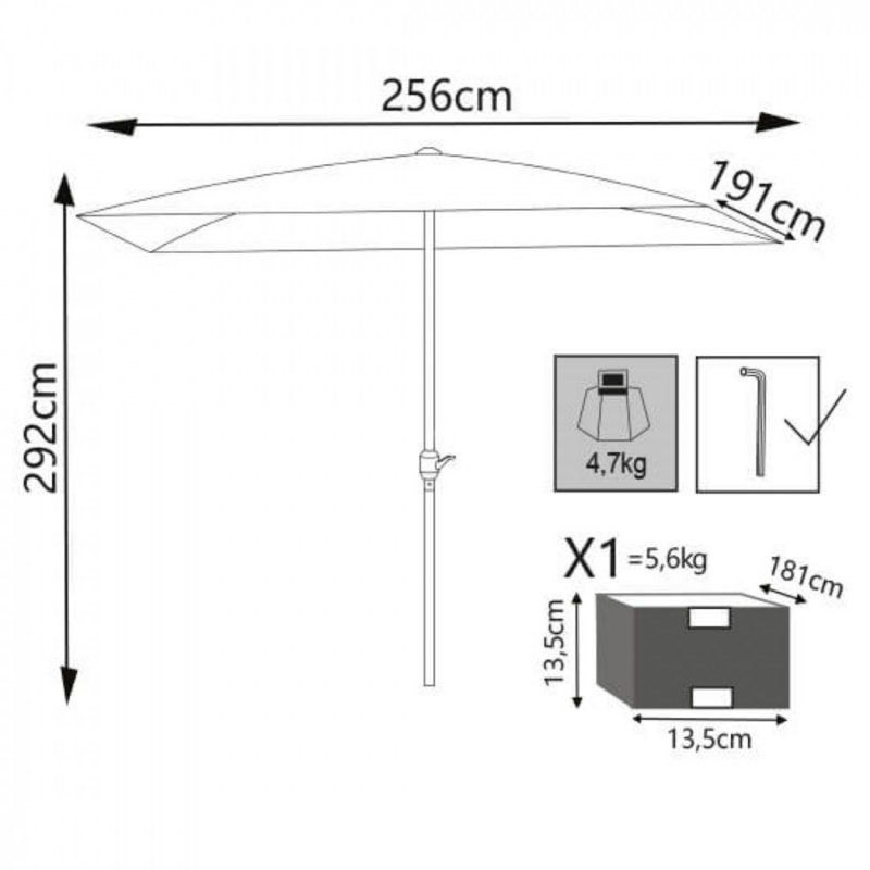 Ansh 292 cm W X 200 cm D Rectangular Market Parasol with Manual Lift
