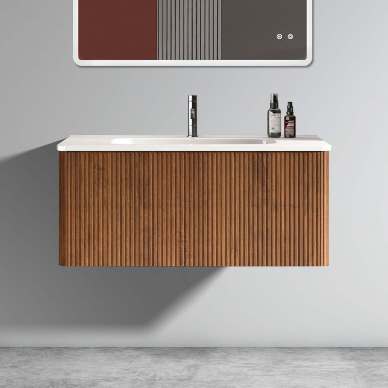 Meuble-lavabo de salle de bain avec lavabo en céramique blanche