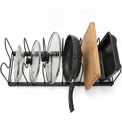 Couvercle de pot de cuisine télescopique pour cuisine, organisateur extensible en acier au carbone noir, support de rangement de comptoir pour casseroles et poêles