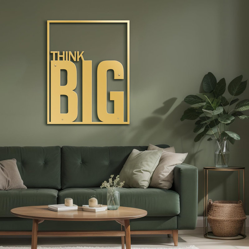 "Think Big" - Black And Gold Dimensional Iron Wall Sculpture Metal Wall Art Modern Office Decor, Gold