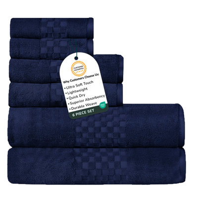 6 Piece 100% Cotton Towel Set | Combed Cotton Bath Towels, Hand Towels & Washcloths | 625 GSM Super Absorbent, Quick Dry, Plush, Double Stitched
