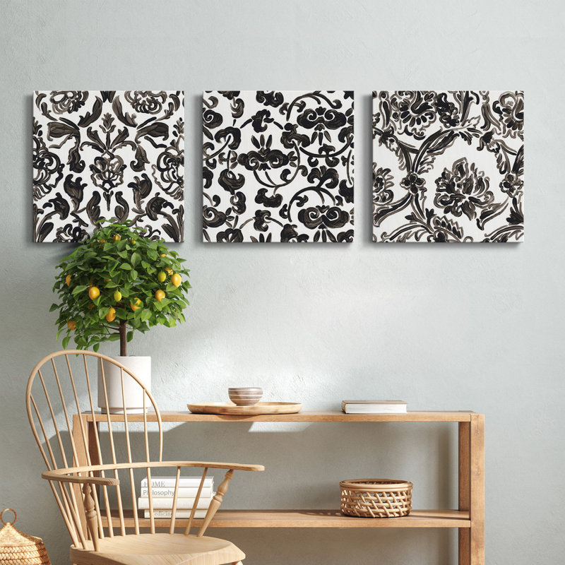 «Ink Motif III», ensemble de 3 toiles tendues, H 24 po x l 72 po x P 1 po