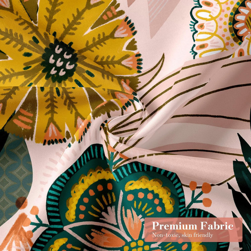Rideau de douche Boho à motif de feuilles tropicales abstraites, tissu en polyester imperméable pour un décor de salle de bain élégant, facile à installer et à nettoyer