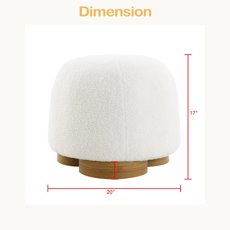 Fully Assembled Round Soft Teddy Fabric Upholstered Ottoman, Footstool With Soft Padded Seat, Fully Assembled Modern Sofa Couch Footrest