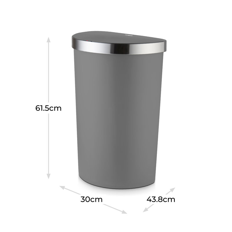 Tower Curved Sensor Bin with Bin Liner Retainer Ring, Durable PP Body, Battery Operated, 50L, Grey