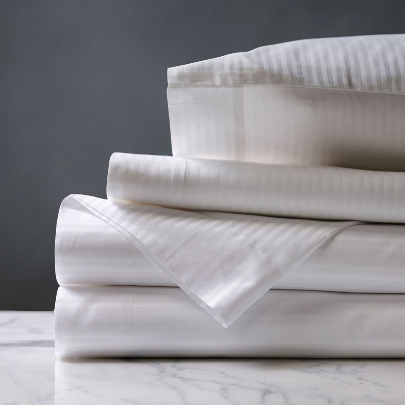 Emilio Jacquard Stripe Sheet Set In White, White Striped