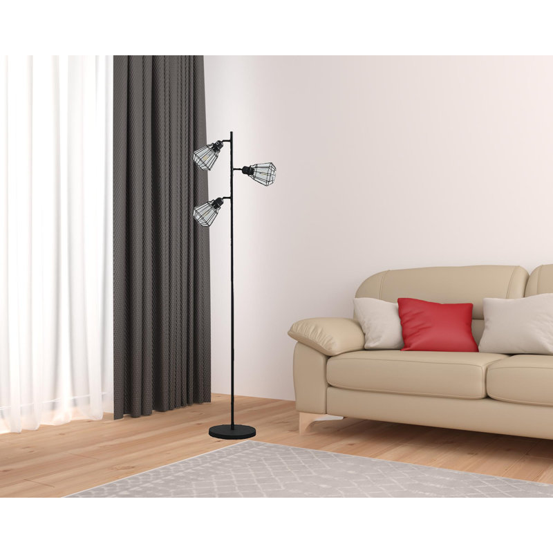 66" Black Three Light Tree Floor Lamp Set