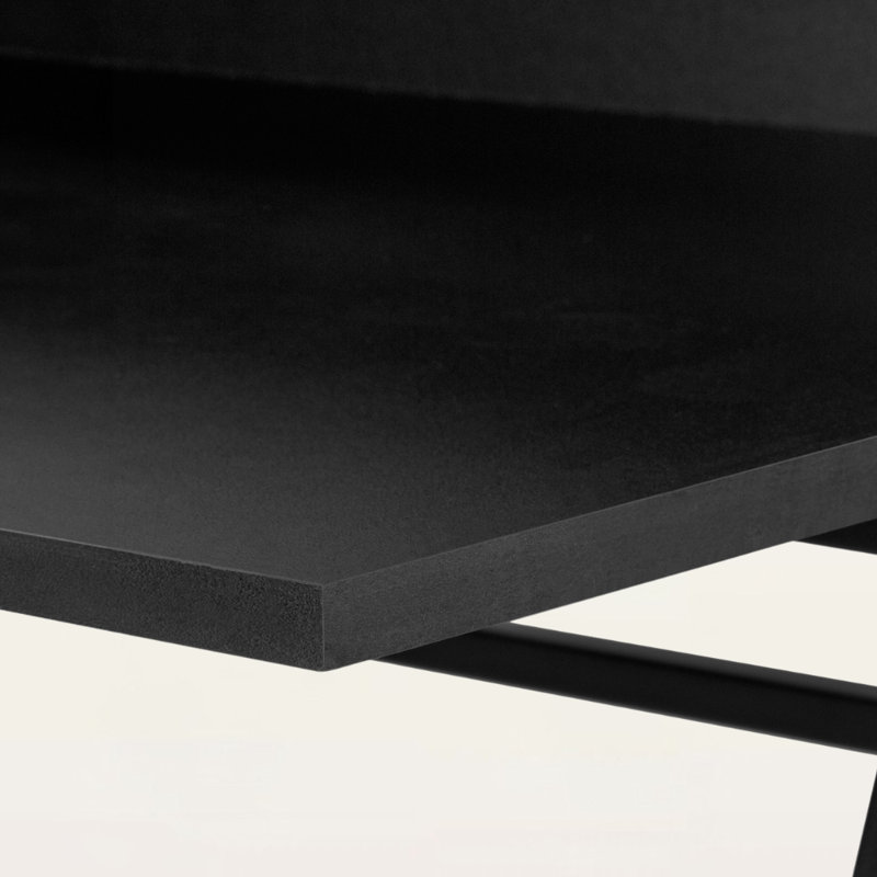 Rochadh Hutch with Shelf Black Finish Computer Desk with Metal leg, 39.01" H X 46.95" W X 23.47" D, Gray Stone