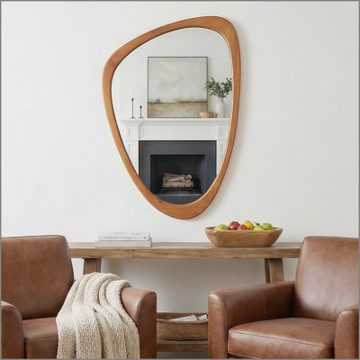 Yellowish Brown 20"x30" Irregular Solid Wood Frame Decorative Mirror,For Bedroom, Bathroom, Living Room, Entryway