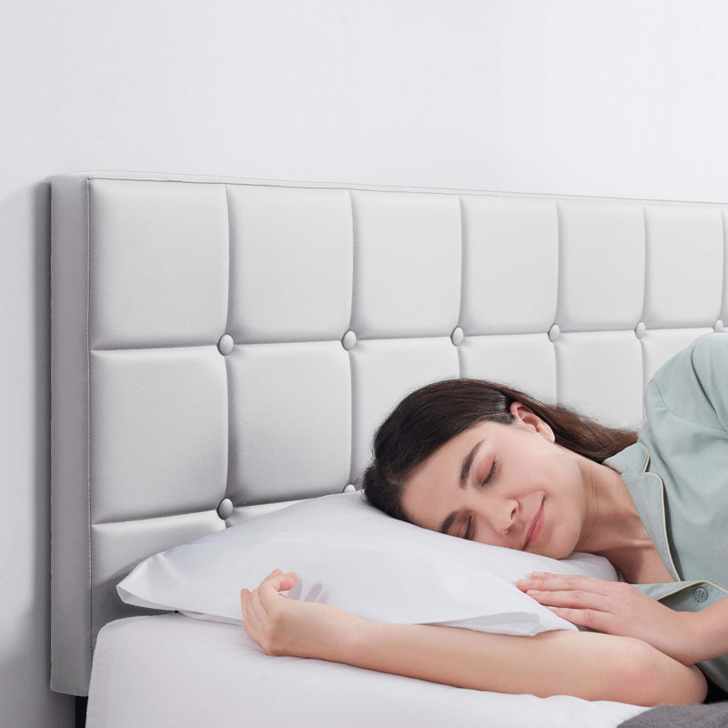 Nest Button Tufted Upholstered Adjustable Headboard, White, Queen