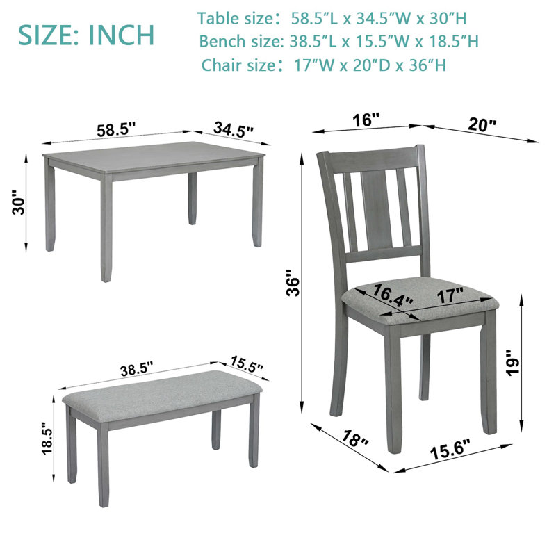 Ensemble de table de salle à manger 6 pièces, Gris