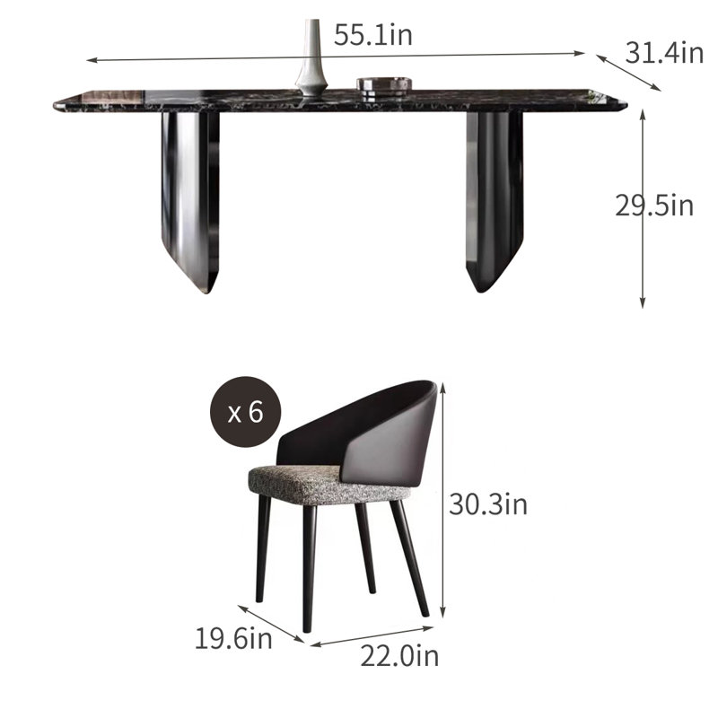 Ensemble de table de salle à manger luxueux moderne en faux marbre, H 29,5 po x L 55,1 po x l 31,4 po