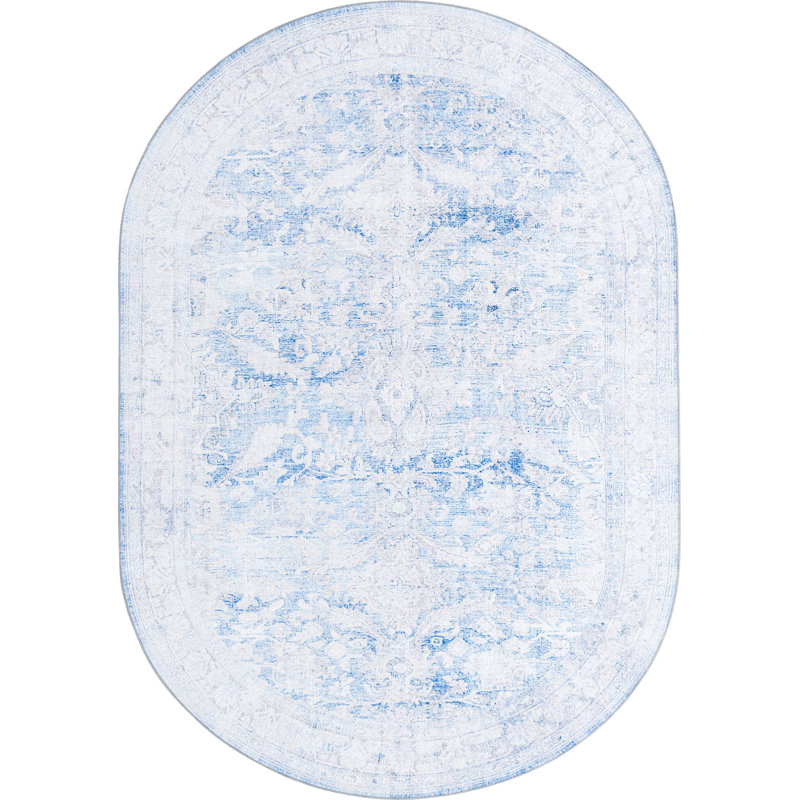Tapis traditionnel bleu pâle Alush, Ovale 7 pi 6 po x 10 pi 6 po