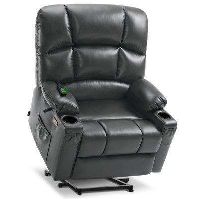 Megham Wide Lay Flat Dual Motor Power Recliner Lift Chair with Massage and Heat, Faux Leather