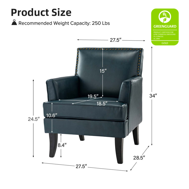 Celadon 27.5'' Wide Faux Leather Armchair with Nailhead Trim and Solid dWoo Legs Set Of 2, Turquoise Faux Leather