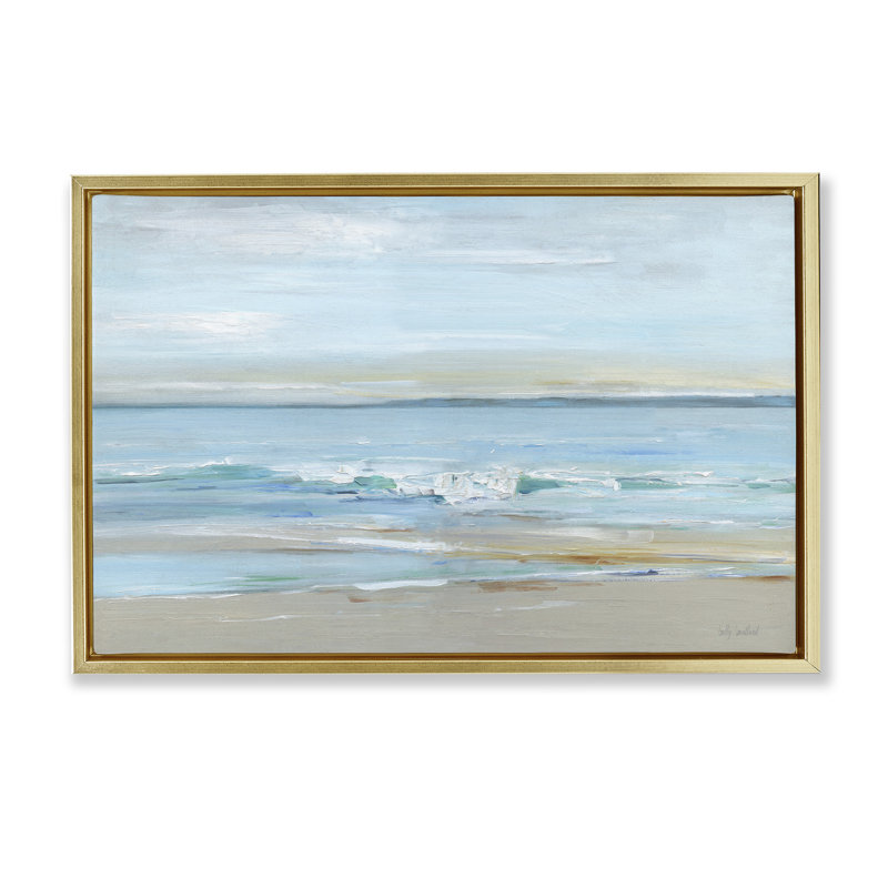 «Restless Beach Waves Abstraction», Cadre flottant métallique doré, H 17 po x l 25 po