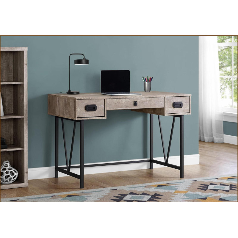 Bureau d'ordinateur, bureau à domicile avec tiroirs de rangement, stratifié beige industriel moderne de L 48 po Métal noir | Taupe | Panneau de particules