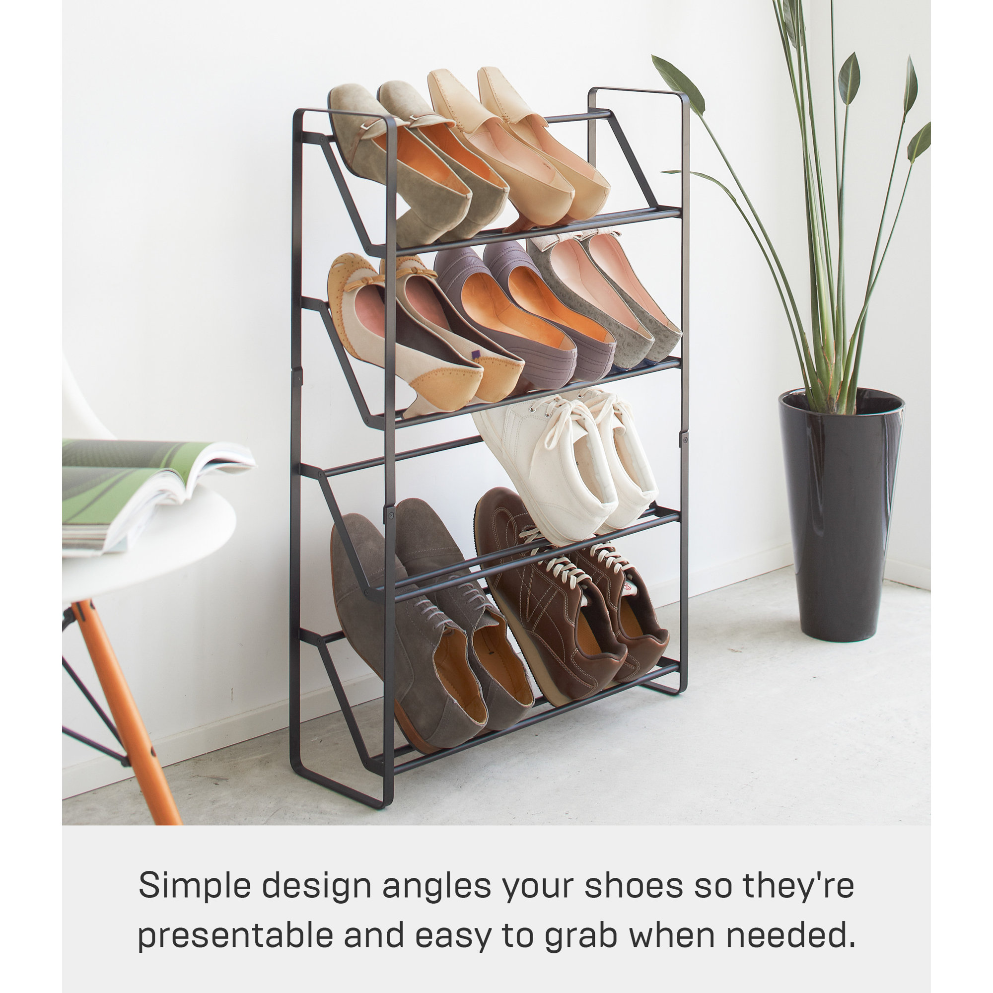 Yamazaki Home Slim Shoe Rack, Steel, Holds 8 to 12 shoes, Black
