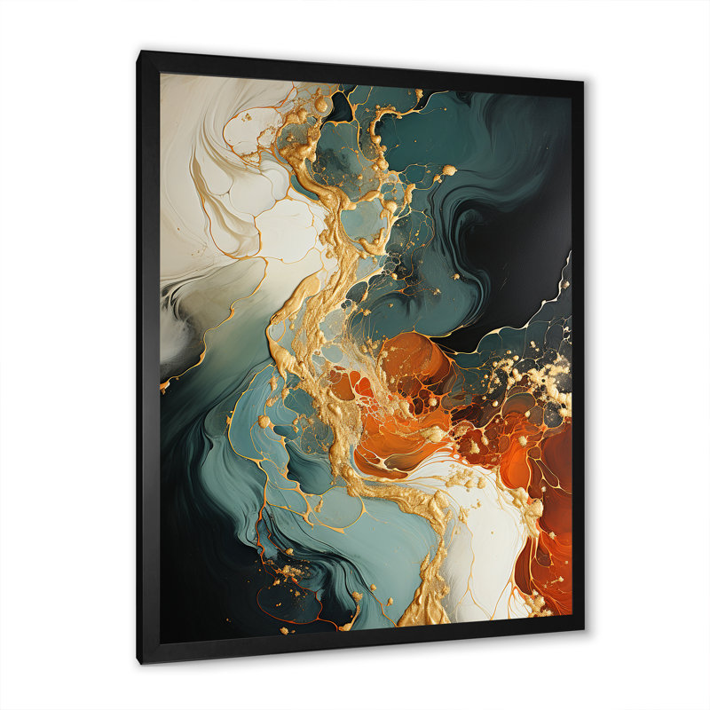 Orange Stone Storm IV - Abstract Wall Art, Black Picture Framed, 44" H x 34" W x 1.5" D