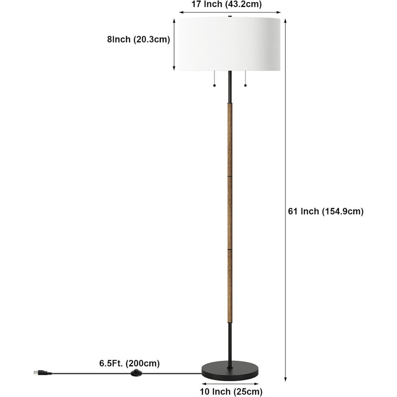 2-Light Floor Lamp, Mid Century Floor Lamp With White Fabric Shade, Standing Lamp Tall Lamp For Living Room Bedroom, 3 Color Temperatures 9W Bulb Include