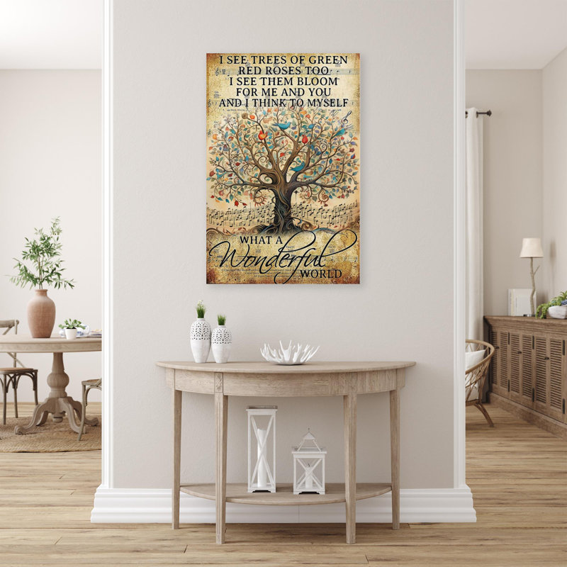 Tree What A Wonderful World Lyrics - 1 Piece Recta " Tree What A Wonderful World Lyrics - 1 Piece Rectangle Graphic Art Print On Wrapped Canvas "