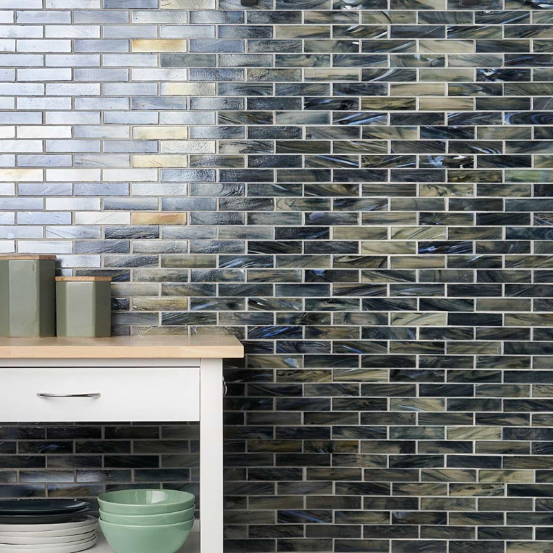 Artwater Iridescent Polished Glass Mosaic Tile, Night Black