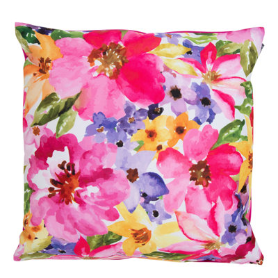 Watercolour Floral Indoor-Outdoor Cushion, Multicolour