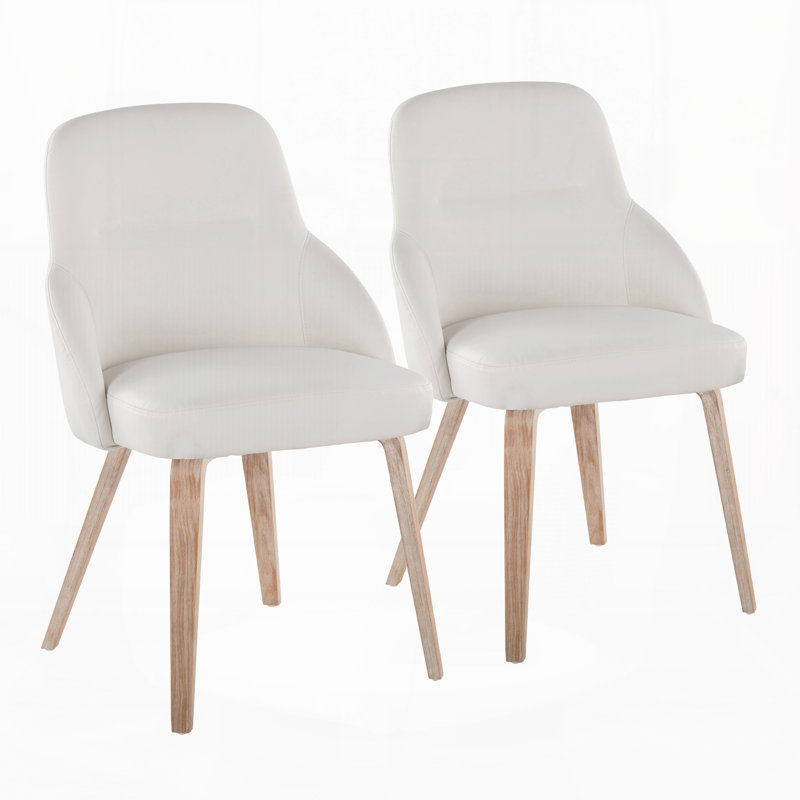 Chaise de salle à manger en bois blanchi et similicuir blanc, ensemble de 2, Blanc, bois blanchi, Blanc, bois blanchi