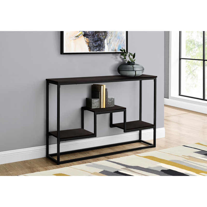 Table d'appoint pour hall d'entrée - Stratifié brun et base en métal noir, contemporain pour chambre étroite avec base supérieure