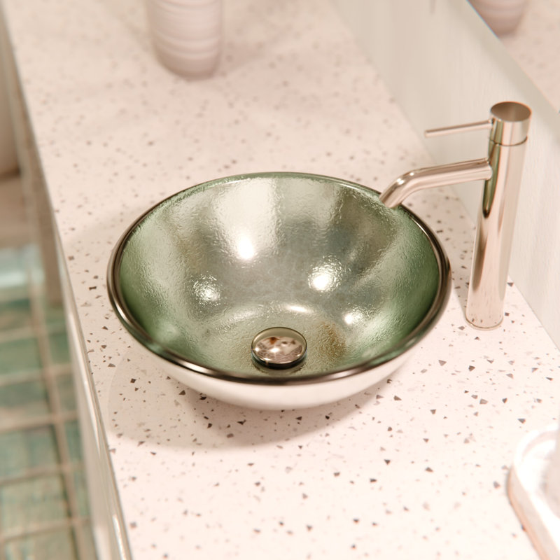 Novatto 16.5'' Glass Circular Bathroom Sink, Brushed Nickel