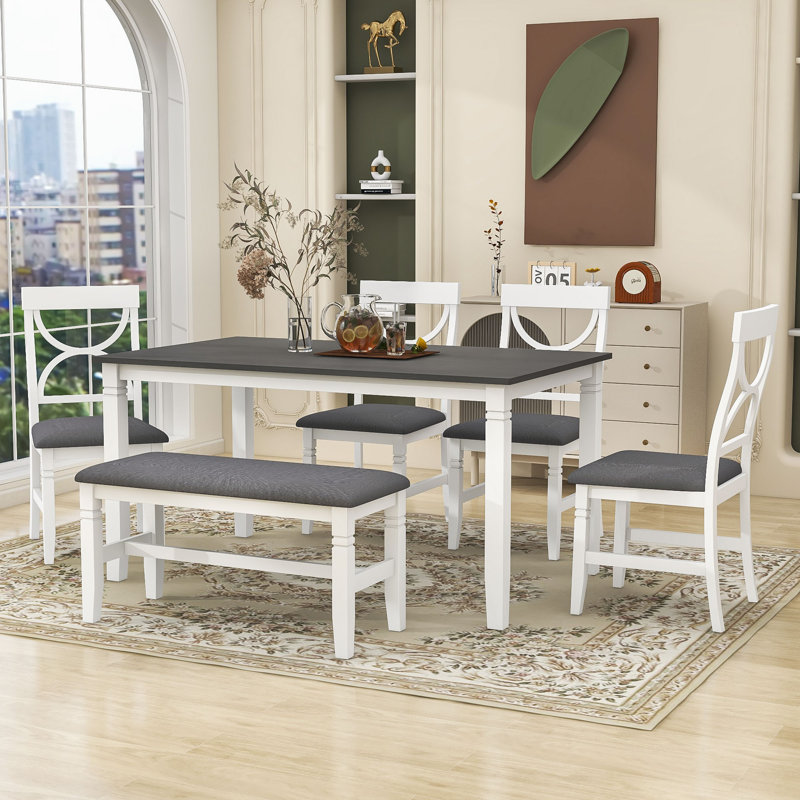 Sjang 6 - Piece Dining Set,dining room set,dinning table set, White, White/Gray