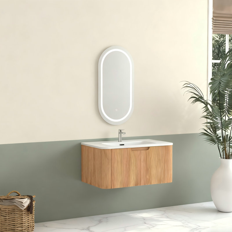 Meuble-lavabo mural flottant avec lavabo en céramique, 30"