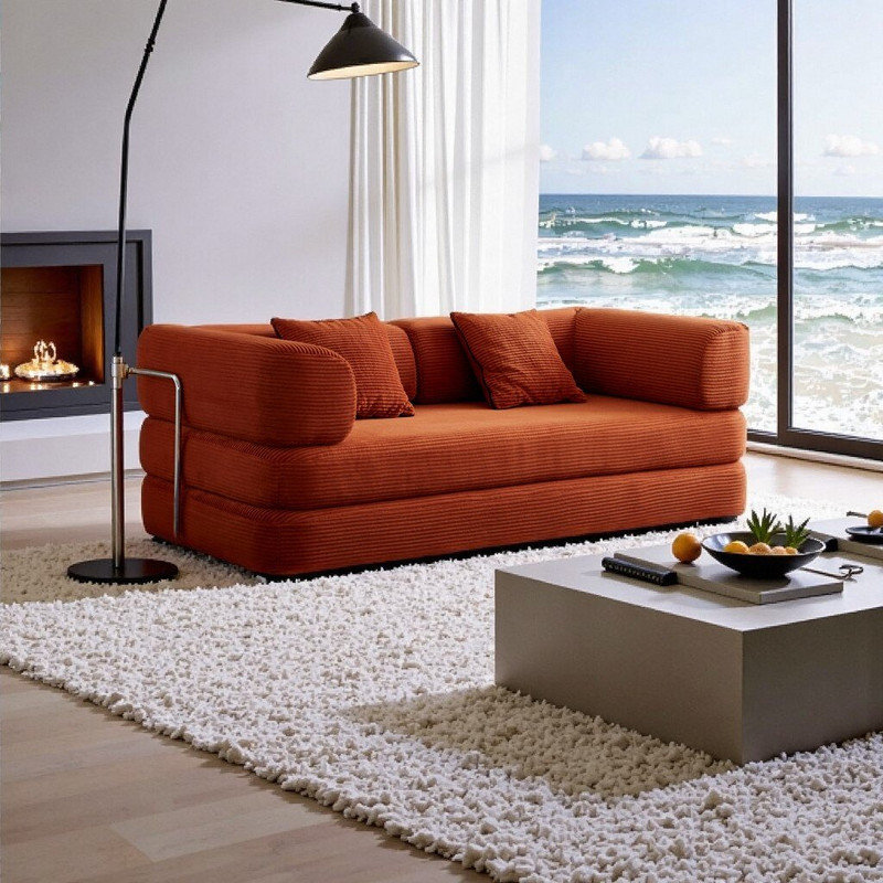 Canapé-lit modulaire en velours côtelé reconfigurable 5-en-1, Orange
